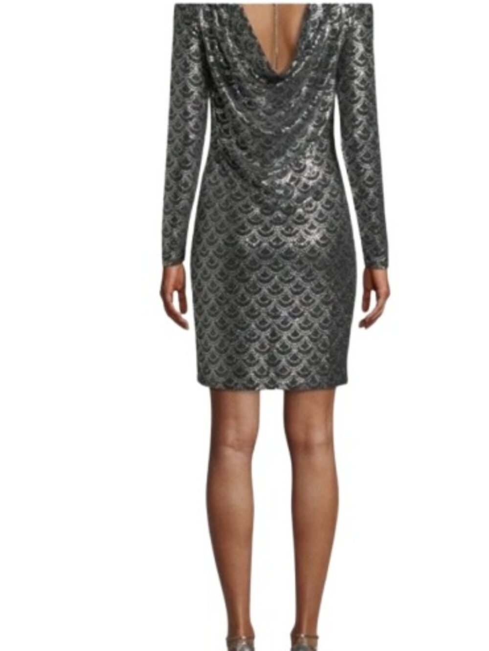 MICHAEL Michael Kors Womens Cowl Chain Back Mini Dress Silver Scale Sequins PL
